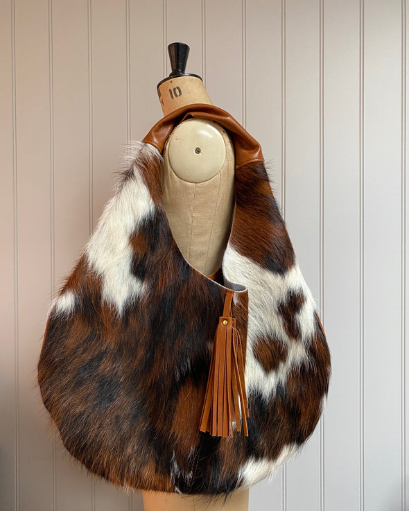 Brown and white cowhair Slouch bag