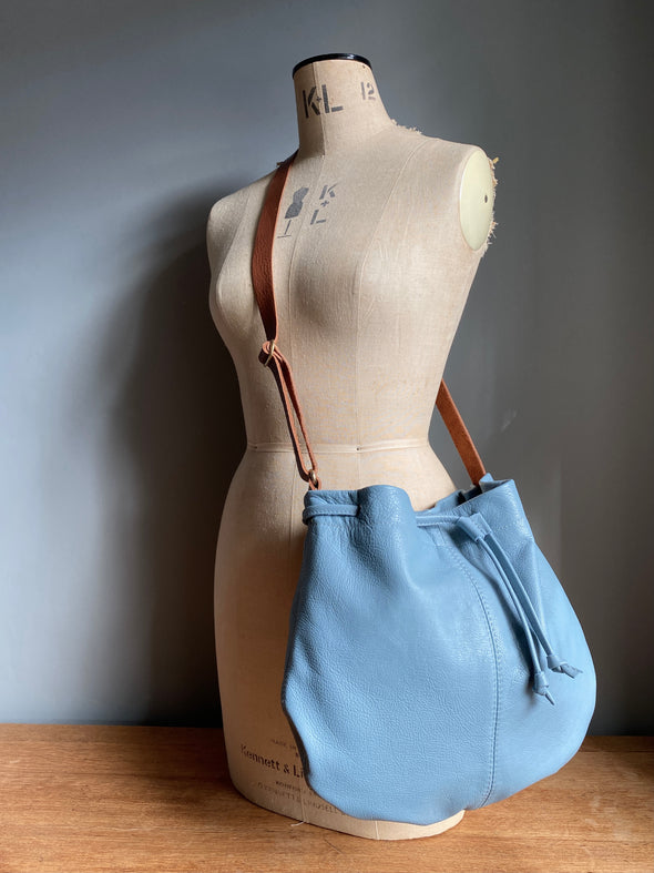 Leather drawstring Edith Plum crossbody bucket bag