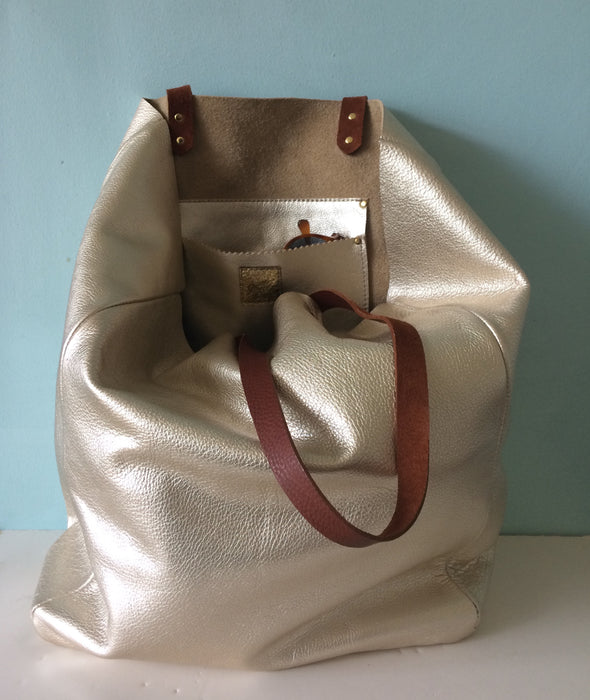 Soft gold leather Hercules tote bag