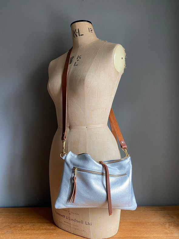 Silver leather Watchman crossbody purse