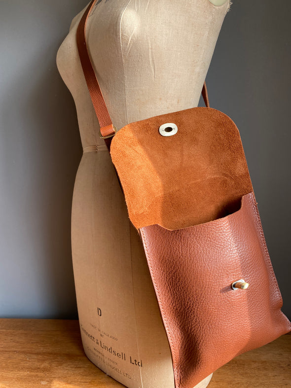 Brown leather messenger bag, Farthing brown crossbody purse