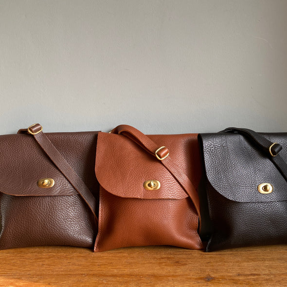 Brown leather messenger bag, Farthing brown crossbody purse