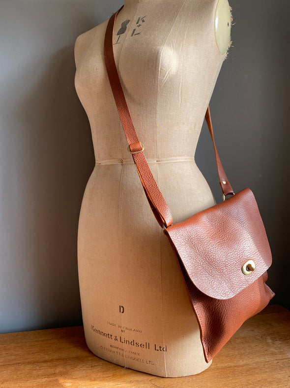 Brown leather messenger bag, Farthing brown crossbody purse