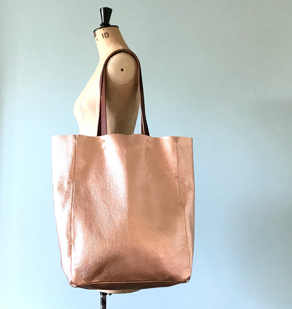 Large rose gold leather Hercules tote bag