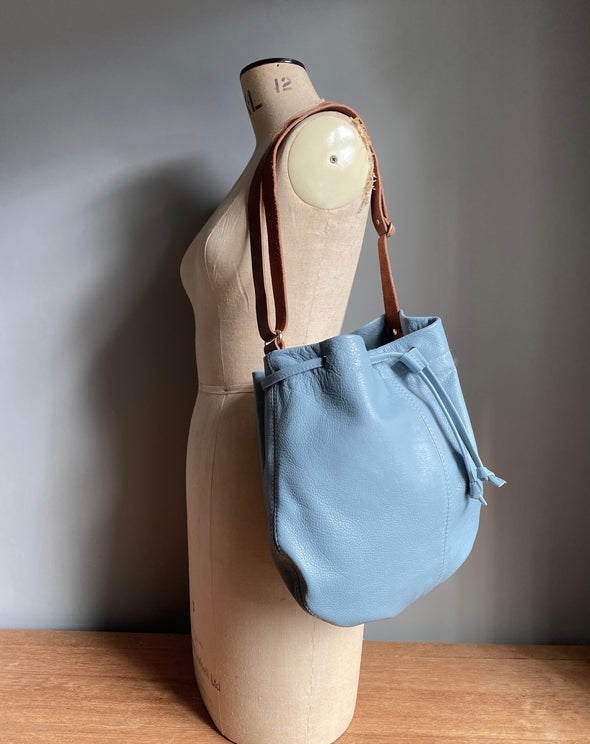 Leather drawstring Edith Plum crossbody bucket bag