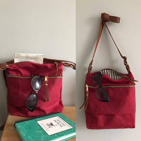 Red waxed canvas Scout bag, showerproof crossbody bag, walking bag