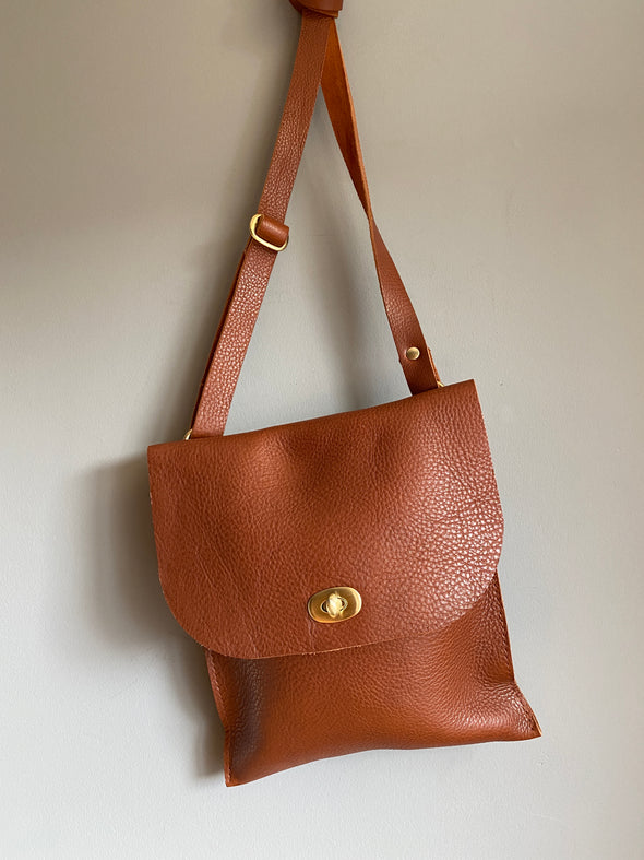 Brown leather messenger bag, Farthing brown crossbody purse