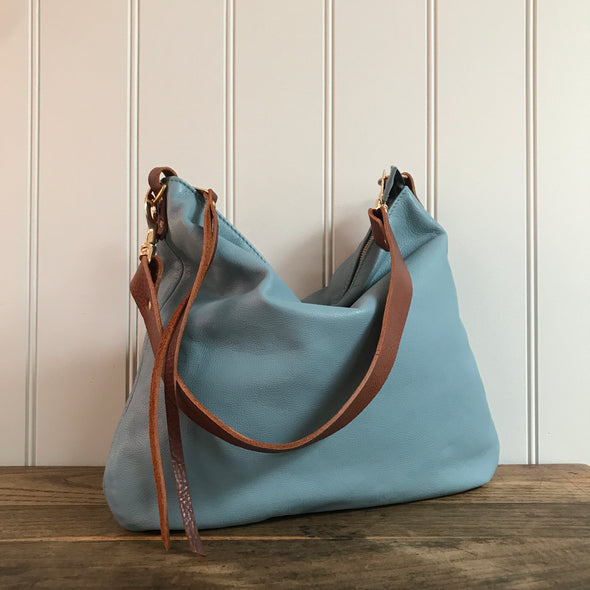 Dumpling messenger bag in duck egg blue leather - crossbody / shoulder bag