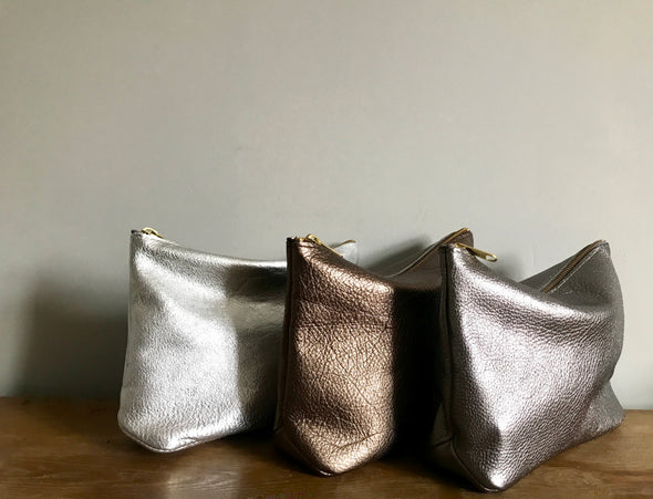 Leather Frankie cosmetics pouch in silver