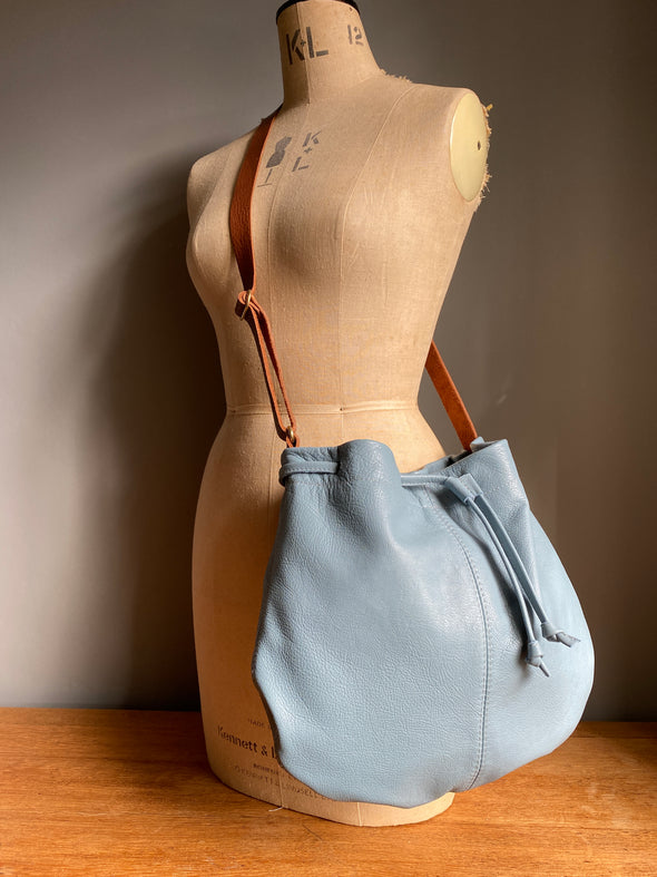 Leather drawstring Edith Plum crossbody bucket bag