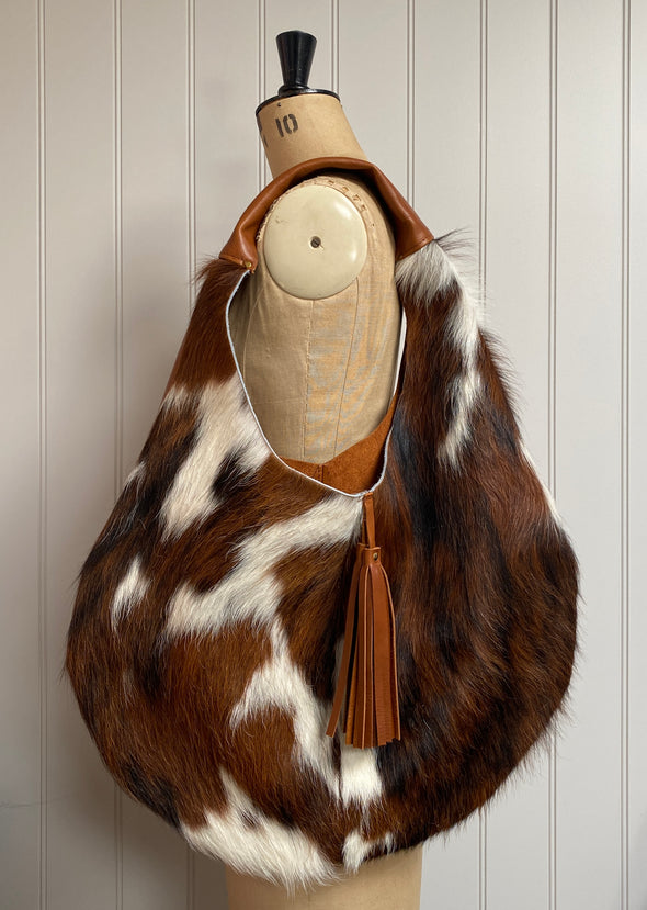 Brown and white cowhair Slouch bag