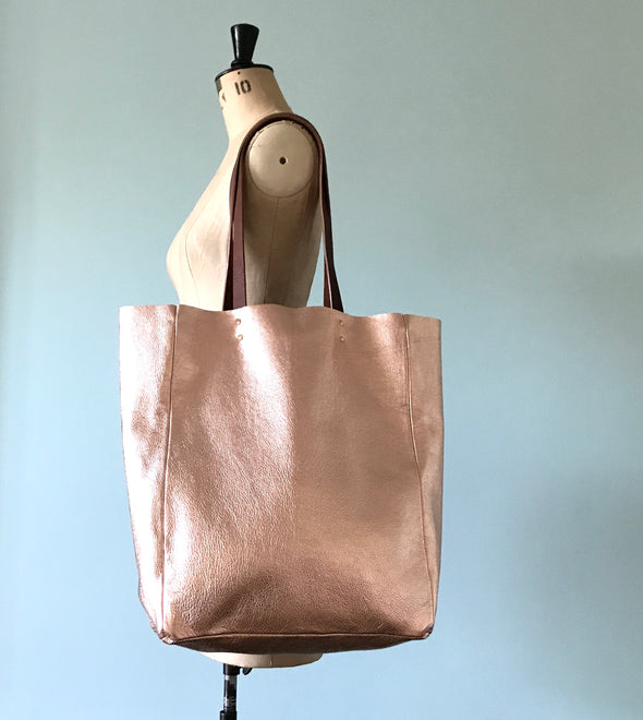 Large rose gold leather Hercules tote bag