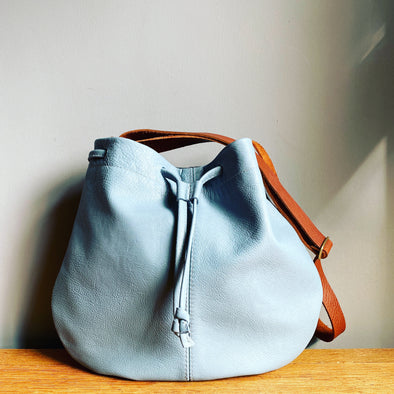 Leather drawstring Edith Plum crossbody bucket bag