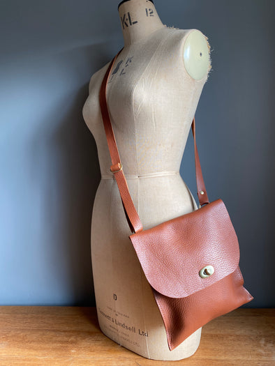 Brown leather messenger bag, Farthing brown crossbody purse