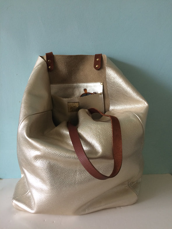 Soft gold leather Hercules tote bag