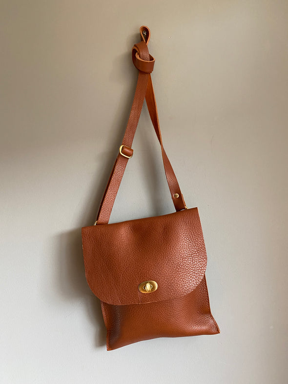 Brown leather messenger bag, Farthing brown crossbody purse