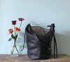 black leather crossbody bucket bag