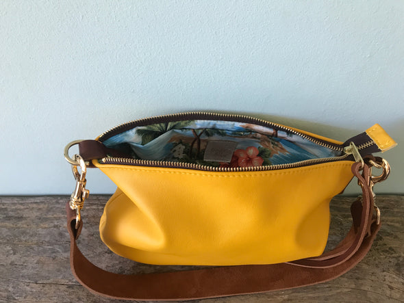 Bright yellow leather Sweet Dumpling purse with crossbody or shoulder strap