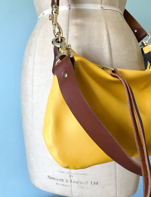 Bright yellow leather Sweet Dumpling purse with crossbody or shoulder strap