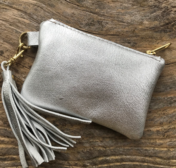 metallic leather purse, silver purse, gold purse