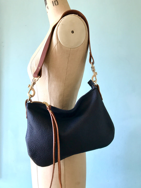 Navy blue leather Sweet Dumpling purse with crossbody or shoulder strap