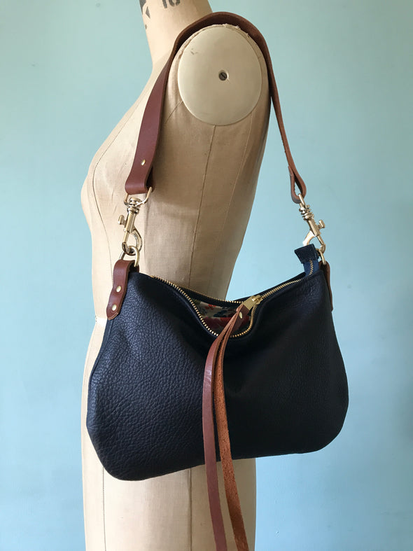 Navy blue leather Sweet Dumpling purse with crossbody or shoulder strap