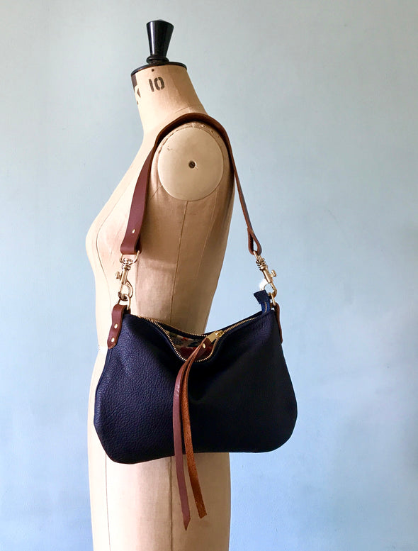 Navy blue leather Sweet Dumpling purse with crossbody or shoulder strap