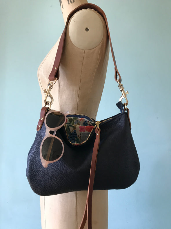 Navy blue leather Sweet Dumpling purse with crossbody or shoulder strap