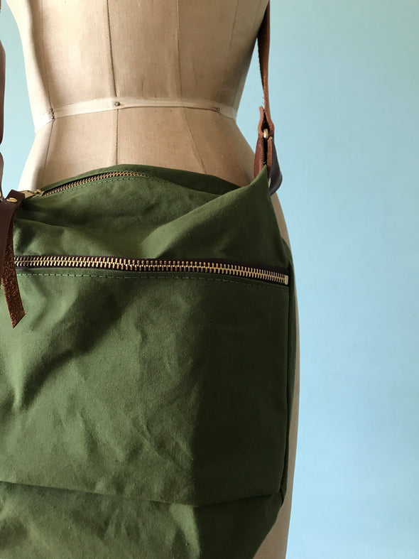 Green waxed canvas Scout crossbody bag