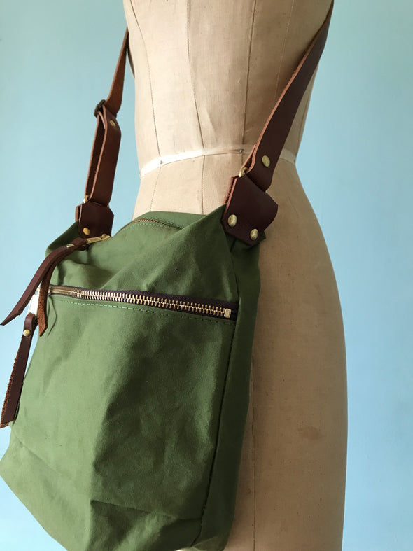 Green waxed canvas Scout crossbody bag