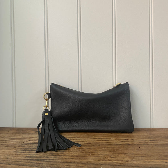 Black leather Thorpe clutch purse