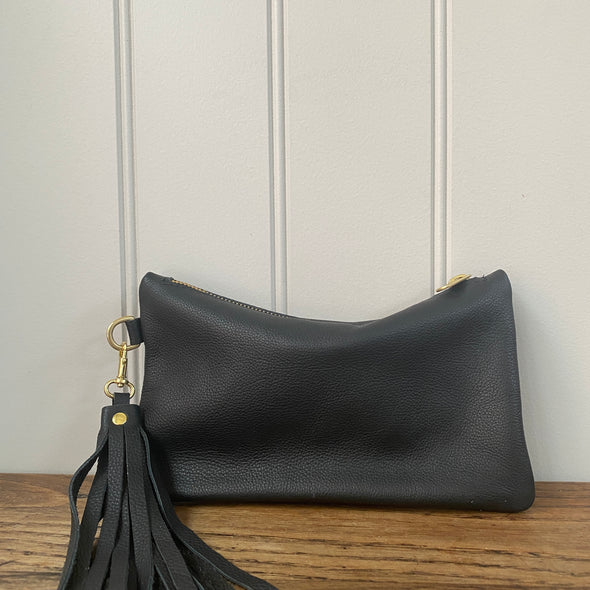 Black leather Thorpe clutch purse