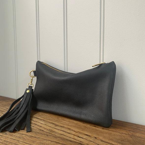 Black leather Thorpe clutch purse