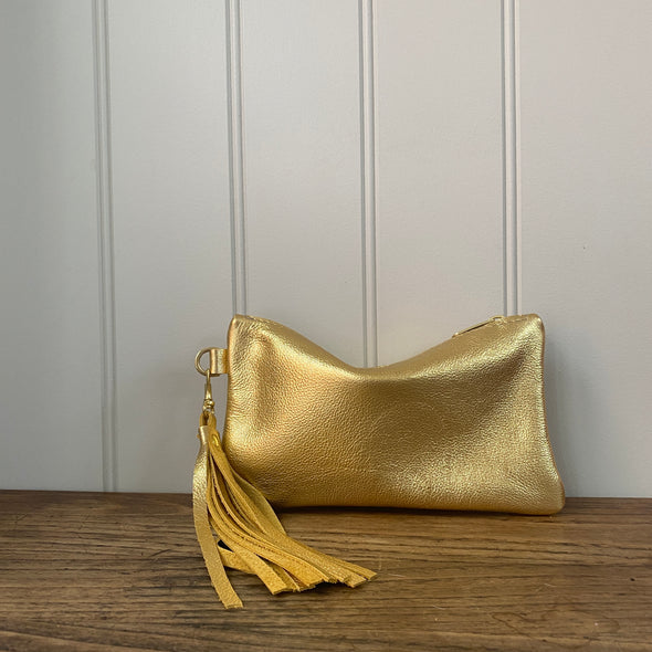 Gold leather Thorpe clutch