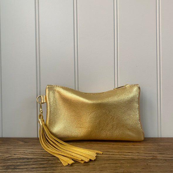 Gold leather Thorpe clutch