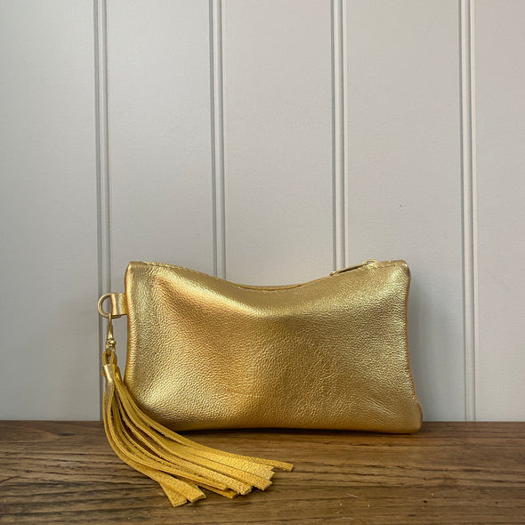 Gold leather Thorpe clutch