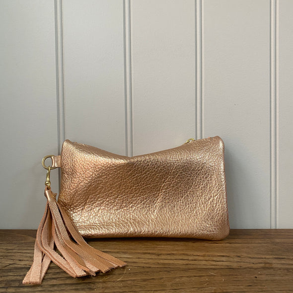 Rose gold leather Thorpe clutch