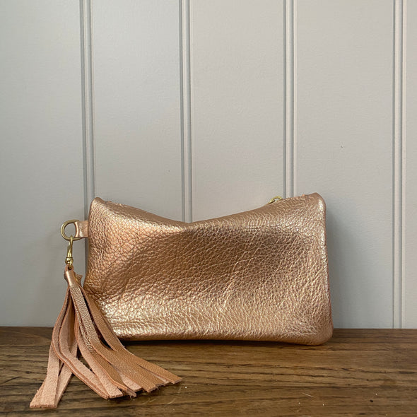 Rose gold leather Thorpe clutch