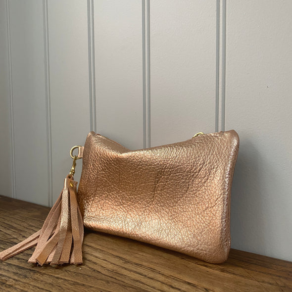 Rose gold leather Thorpe clutch