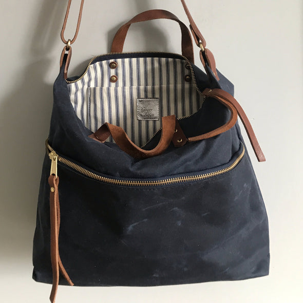 Expedition bag - waxed canvas crossbody bag in navy blue