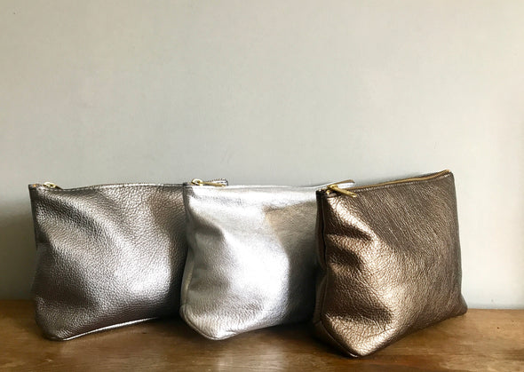 Leather Frankie cosmetics pouch in silver