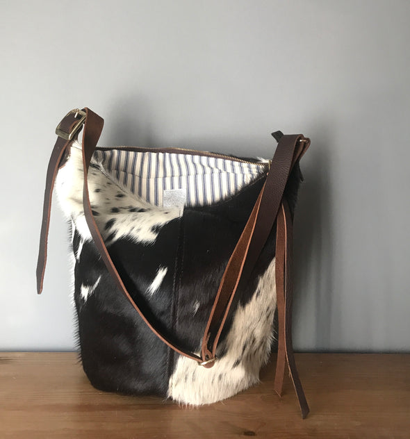 Dark brown leather and cowhair Clarissa bucket bag