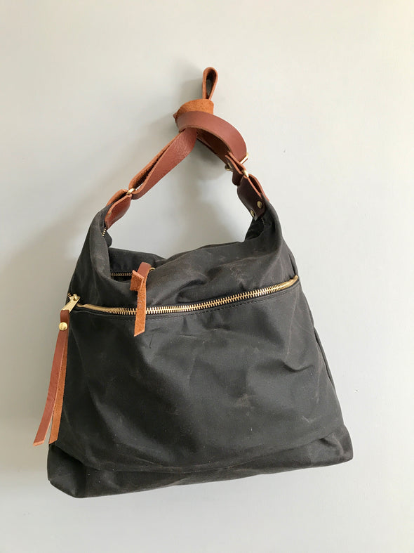 Expedition bag - waxed canvas crossbody bag in charcoal grey