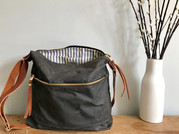 Expedition bag - waxed canvas crossbody bag in charcoal grey