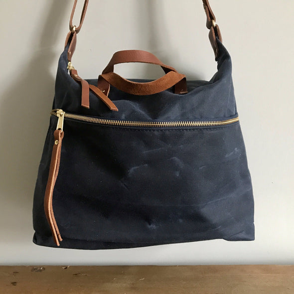 Expedition bag - waxed canvas crossbody bag in navy blue