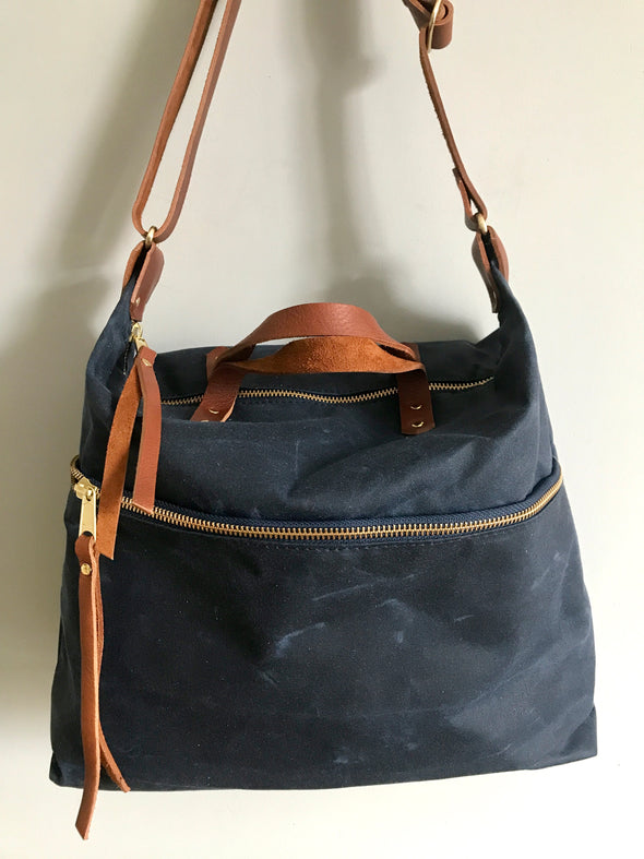 Expedition bag - waxed canvas crossbody bag in navy blue