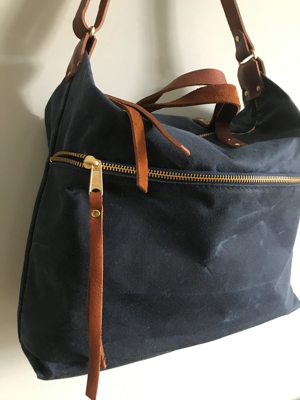 Expedition bag - waxed canvas crossbody bag in navy blue