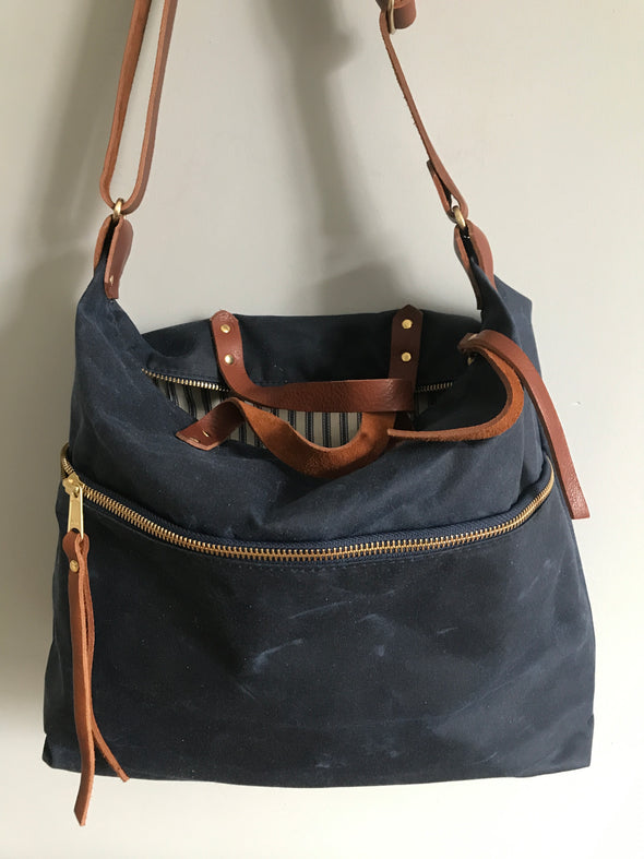 Expedition bag - waxed canvas crossbody bag in navy blue