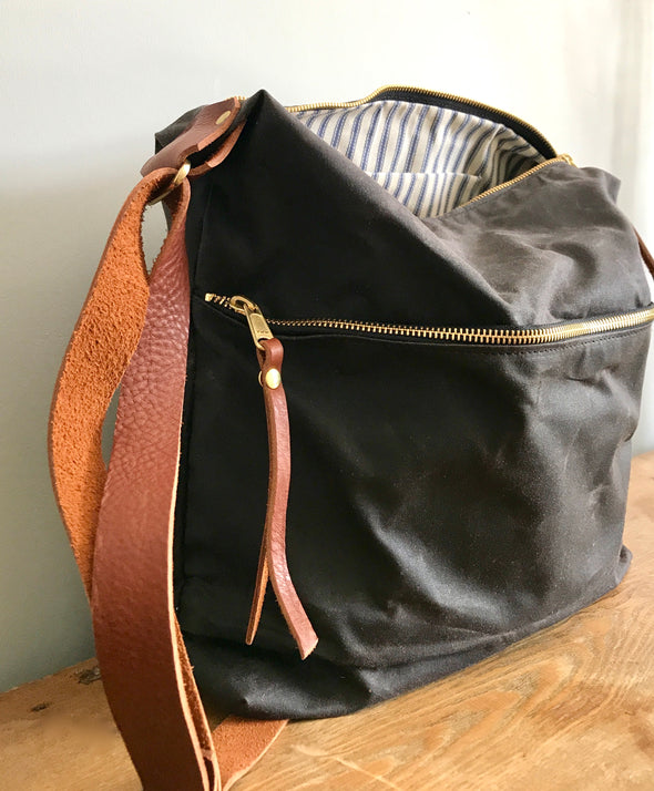 Expedition bag - waxed canvas crossbody bag in charcoal grey