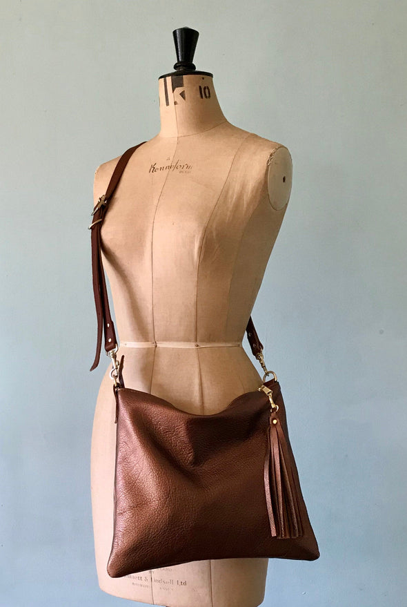 Bronze leather Miss Mason bag, metallic copper leather handbag, bronze evening purse, bronze leather crossbody bag